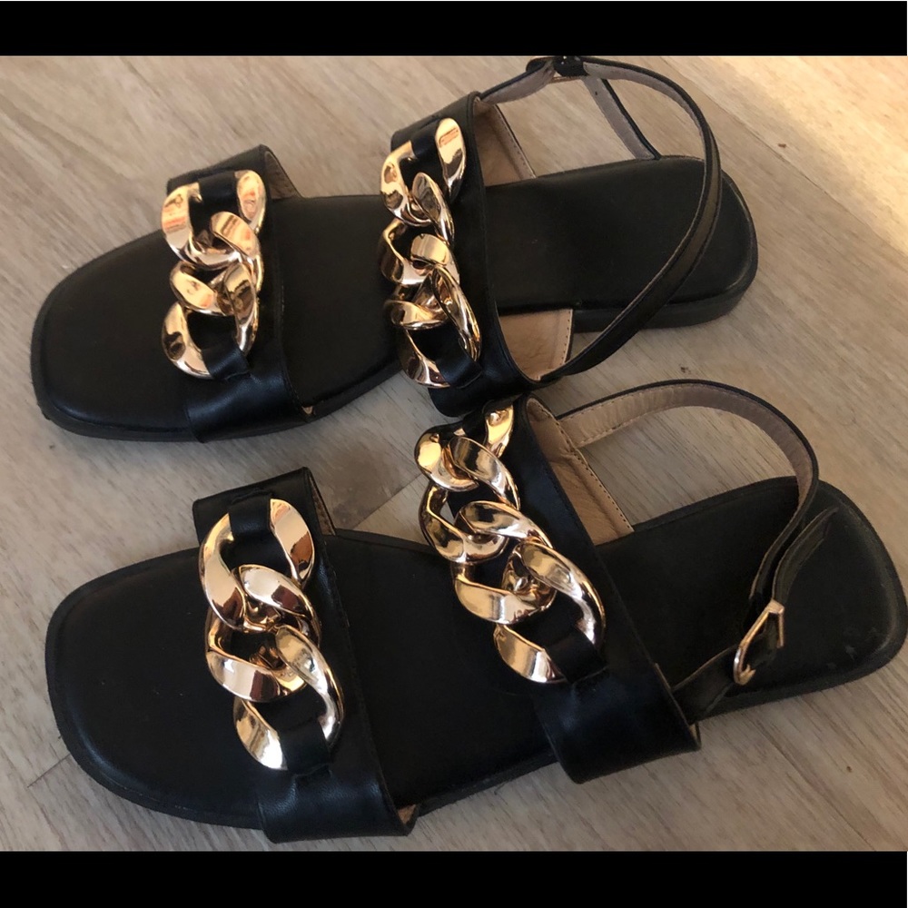 Gold and black chain sandals